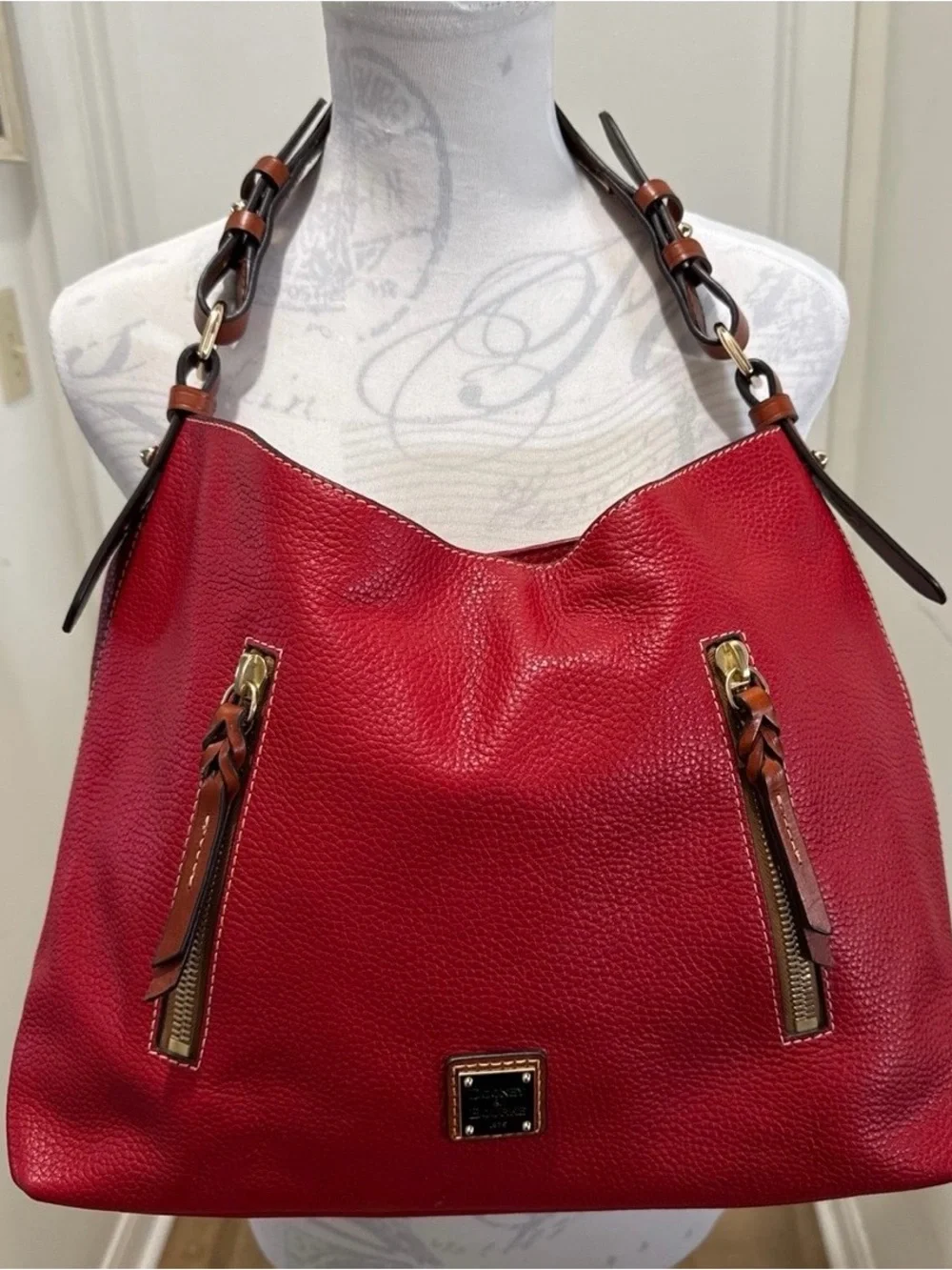 DOONEY & Bourke, J16777226 Pebbled Leather Red Hobo Shoulder Bag